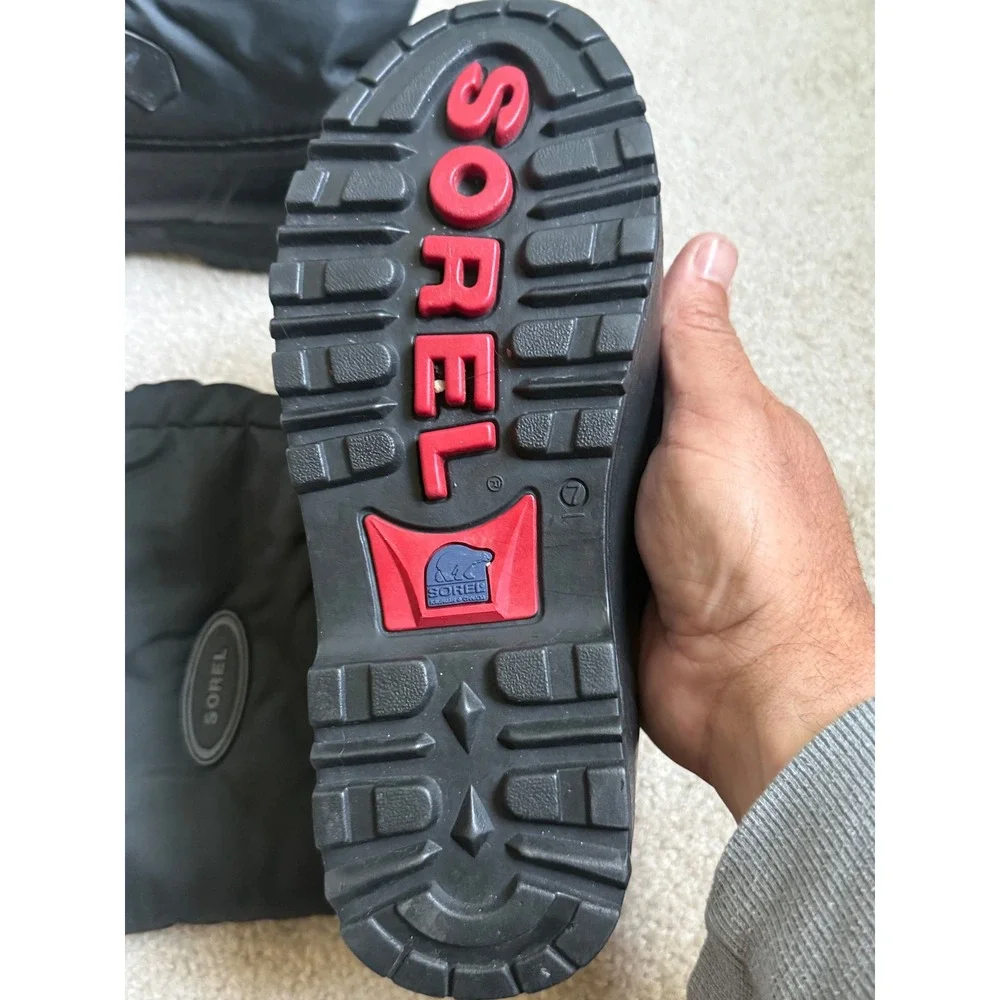 Sorel Womens Black Nylon Waterproof Winter Snow Boots Duck Toe Lace Up Size 7